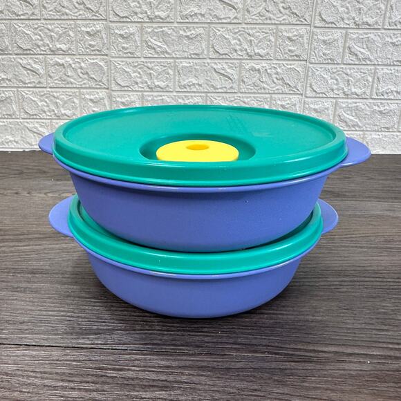Tupperware Crystal Wave Microwave Divided Dishes Blue Green BPA-Free Easy Clean - Picture 1 of 5